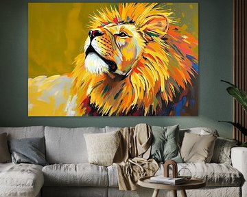 Ausdrucksstarker Löwe in leuchtenden Farben von Art & Soul Creations