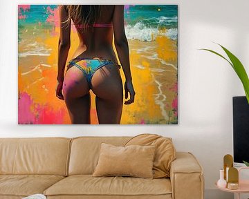 Portret van een sexy vrouw aan het strand met kleur