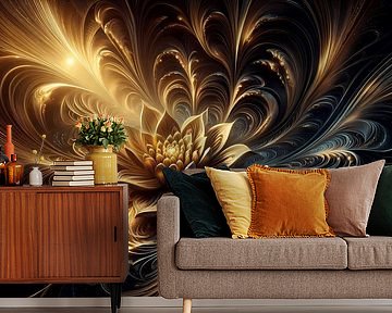 Zwarte lotus met gouden accenten - Elegant kunstwerk van ButterflyPix