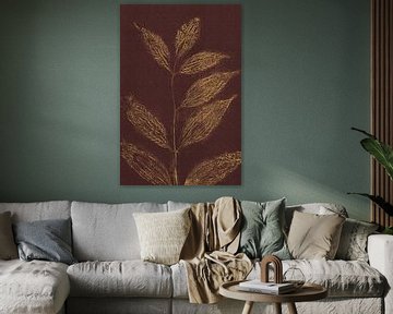 Puur landelijk. Moderne botanische kunst. Bladeren in donkergeel en chocoladebruin. van Dina Dankers