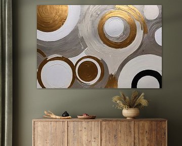 Abstract kunstwerk met gouden cirkels van Art & Soul Creations