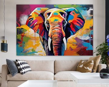 Kleurrijke olifant in moderne kunst van Art & Soul Creations