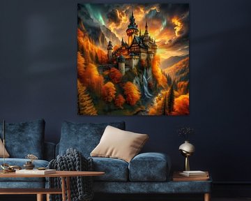 Magisch gouden landschap met kasteel