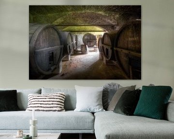 Grands tonneaux de vin au sous-sol. sur Roman Robroek