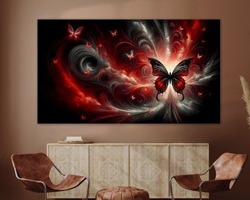 Papillon noir dans la lumière rouge sur ButterflyPix