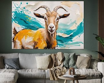 Colourful expressive goat painting by Art & Soul Creations