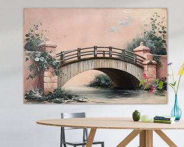 Klassieke houten brug met planten