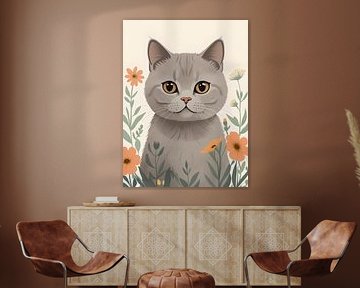 Cat in pastel with flowers by Hilde Remerie Photography and digital art