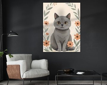 English cat with flowers by Hilde Remerie Photography and digital art