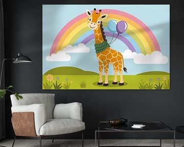 Girafe avec ballons et arc-en-ciel sur Art & Soul Creations