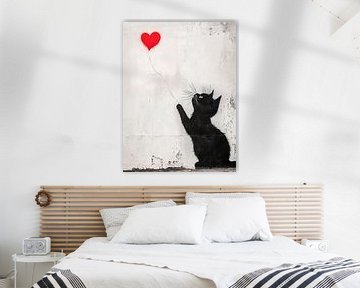 Banksy stijl street art kat met hart van Frank Daske | Foto & Design