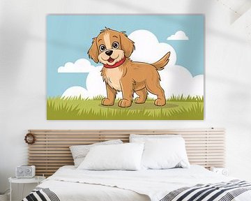 Chiot joyeux avec collier rouge sur Art & Soul Creations