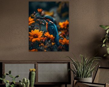 IJsvogel tussen kleurrijke bloemen van But First Framing