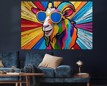 Kleurrijke geit met zonnebril van Art & Soul Creations