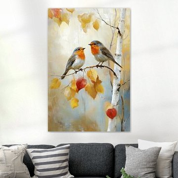 Les merles dans l'atmosphère de l'automne sur Preet Lambon