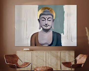 Abstract serene Buddha with halo by Art & Soul Creations