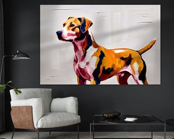 Abstract colourful dog painting by Art & Soul Creations