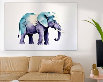 Aquarel olifant in blauw tinten