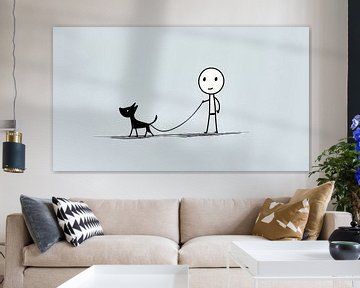 Stokfiguur met een klein hondje aan de lijn van Frank Heinz