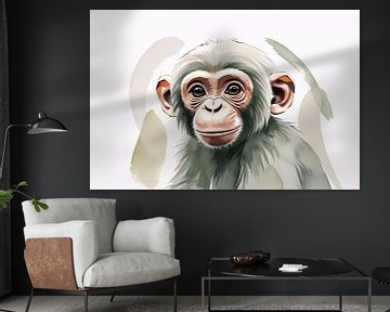 Moderne chimpansee aquarel kunst van Art & Soul Creations