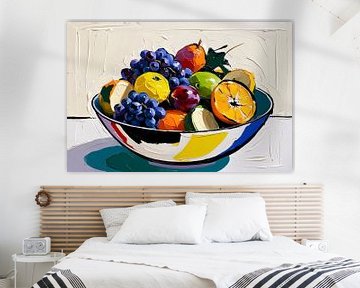 Kleurrijke fruitschaal stilleven schilderij van Art & Soul Creations