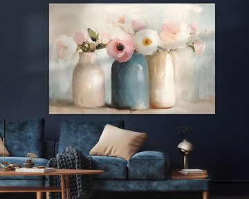 Stilleben mit Blumen in Pastellfarben von Japandi Art Studio