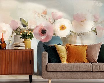 Stilleven met bloemen in pastelkleuren van Japandi Art Studio