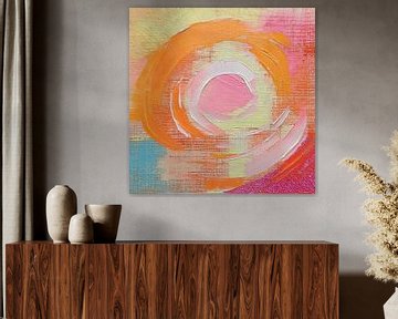 Abstracte kunst in Oranje, Rose en blauw - 4 van Studio Pieternel