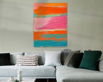 Kleurrijk Modern Abstract in Oranje, Roze en blauw - 1 van Studio Pieternel