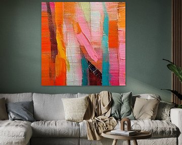 Kleurrijk Modern Abstract in Oranje, Roze en blauw - 2 van Studio Pieternel