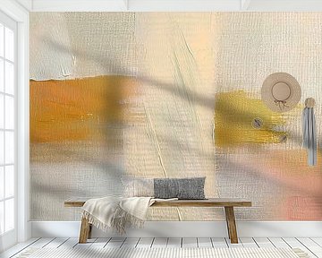 Abstrakte Malerei in Gold, Lachsrosa und natürlichem -1