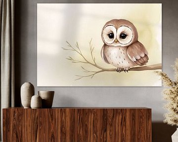 Cute owl on branch illustration by Art & Soul Creations
