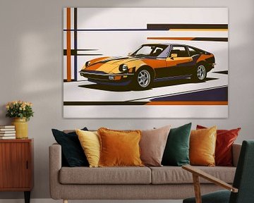 Retro auto in abstract ontwerp van Art & Soul Creations