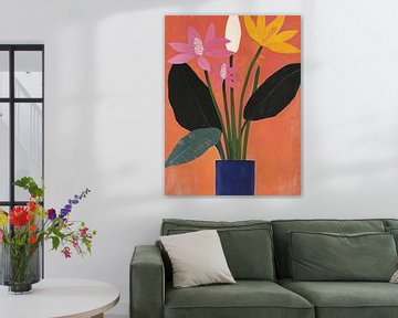 Stilleven met bloemen in warme kleuren van Studio Allee