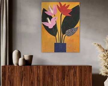 Stilleven met bloemen in warme kleuren van Studio Allee