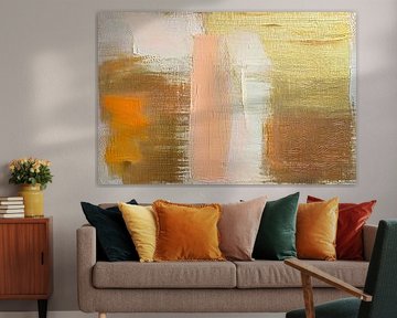 Art abstrait en or, rose saumon et terre cuite - 1 sur Studio Pieternel