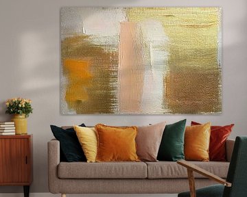 Modern Abstract in Goud, Zalmroze en Terracotta - 1 van Studio Pieternel