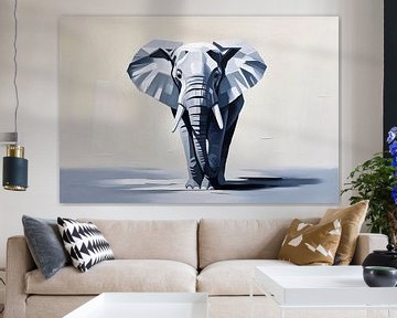 Kubistische olifant in grijstinten van Art & Soul Creations