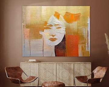 Abstract painting: Portrait of a woman in Gold, Orange and Brown.