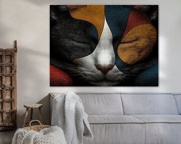 Verträumte Katze | Ein abstraktes Porträt voller Farbe von Karina Brouwer