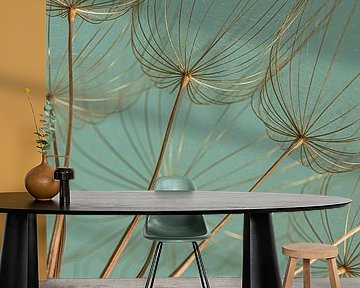 Peace and simplicity: Golden fluff with turquoise background by Marjolijn van den Berg