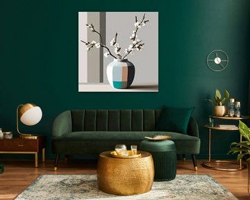 minimalism chequered vase with blossom branches.