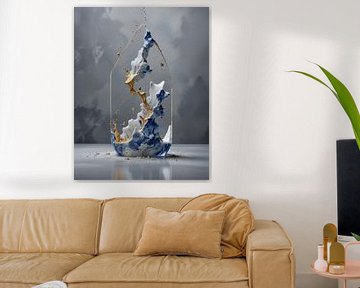 Delft blue house shape with gold. by J.a Dijkstra