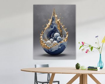 Glass vase with delft blue stones and gold