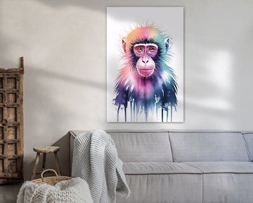 Kleurrijk aap aquarel kunstwerk van Art & Soul Creations