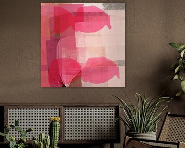 Kleurrijke abstracte kunst. Vormen in roze, wit en warm grijs. van Dina Dankers