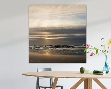 Zonsondergang Noordzeekust Kust Nederland Blauw Kalm 1x1 van Martijn Jebbink Fotografie