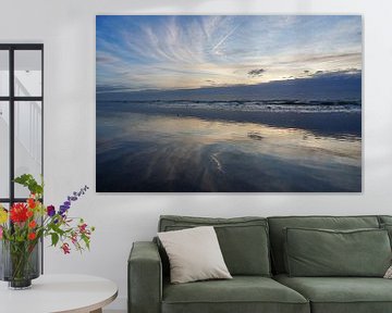 Zonsondergang Noordzeekust Kust Nederland Blauw Goud Kalm 3x2 van Martijn Jebbink Fotografie