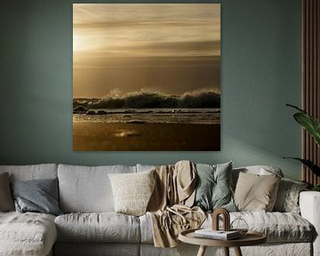 Zonsondergang Noordzeekust Zeekust Nederland Goud 1x1 van Martijn Jebbink Fotografie