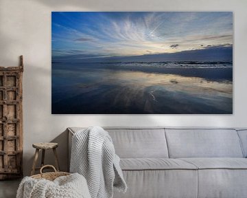 Sunset North Sea Coast Seaside Netherlands Blue Gold Calm 16x9 by Martijn Jebbink Photography